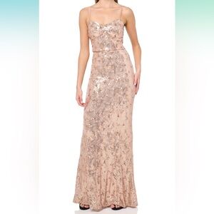 Elegant Sequin Evening Gown - Rose Gold